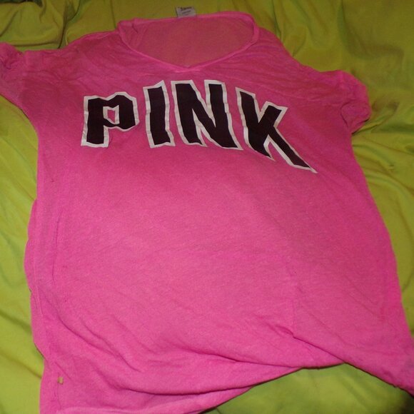 PINK Victoria's Secret logo sheer pink tshirt size xs - Picture 1 of 3